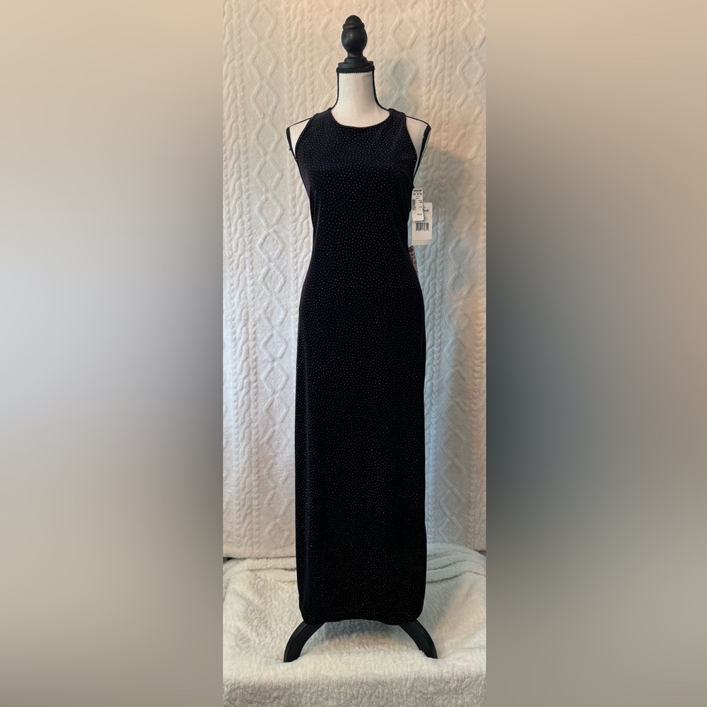 Vintage Black Velvet Dress with Silver Dots